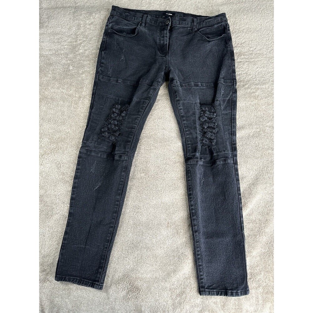 Fashion Nova Men,Black Ollie Moto Skinny Distressed Denim Jeans,38x31